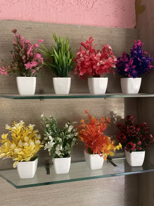 Delightful Poted Artificial Multicolor Decor Plants ( Pack of 8)
