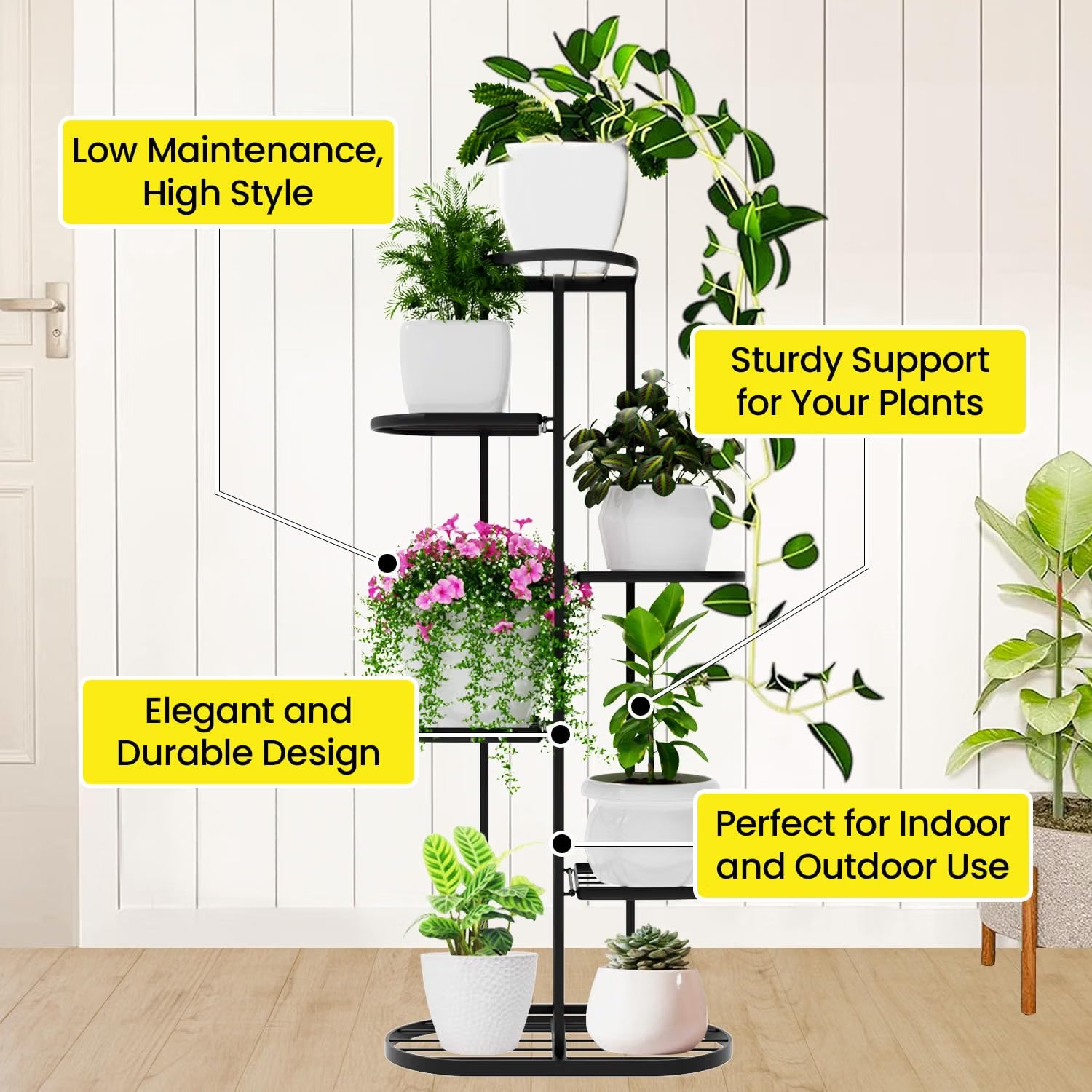 GT Home Multi-Tiered Plant Stand for Balcony | 7 Pot Holders (Easy to assemble, installation kit included)