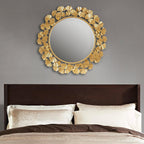 Wall Décor Large Gingko Leaf Round Wall Mirror, 20", Gold