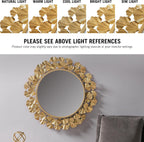 Wall Décor Large Gingko Leaf Round Wall Mirror, 20", Gold