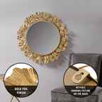 Wall Décor Large Gingko Leaf Round Wall Mirror, 20", Gold
