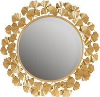 Wall Décor Large Gingko Leaf Round Wall Mirror, 20", Gold