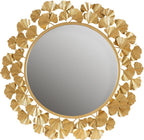 Wall Décor Large Gingko Leaf Round Wall Mirror, 20", Gold