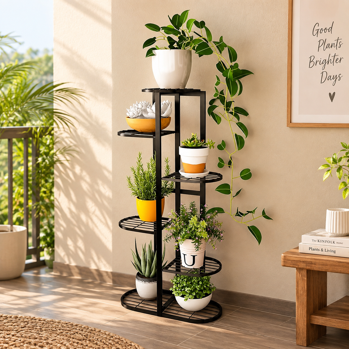 GT Multi-Tiered Plant Stand for Balcony | 7 Pot Holders (Easy to assemble, installation kit included)