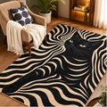 Geeky Techy Premium Black Cat Printed Velvet Carpet – 5×7 Feet