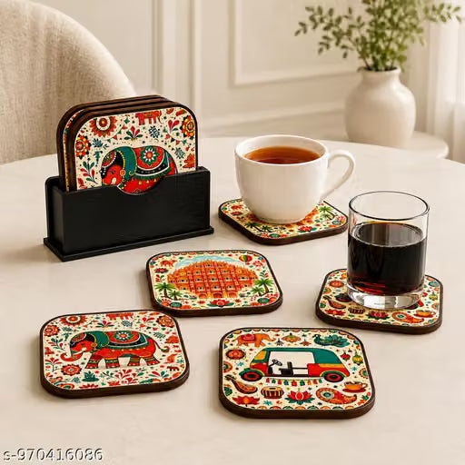 Rajasthan Theme Printed Drink Coasters (Set of 6)