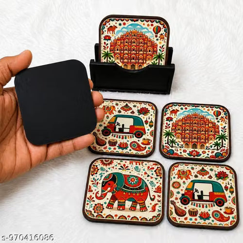 Rajasthan Theme Printed Drink Coasters (Set of 6)