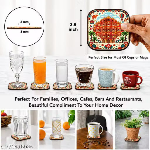 Rajasthan Theme Printed Drink Coasters (Set of 6)